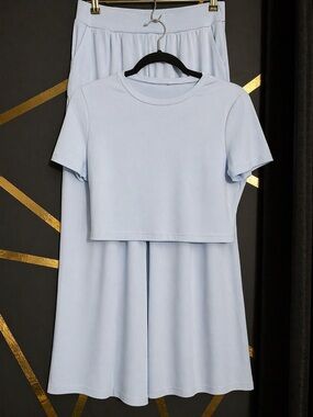 Light Blue Two-Piece Set - Crop Tee & Pants